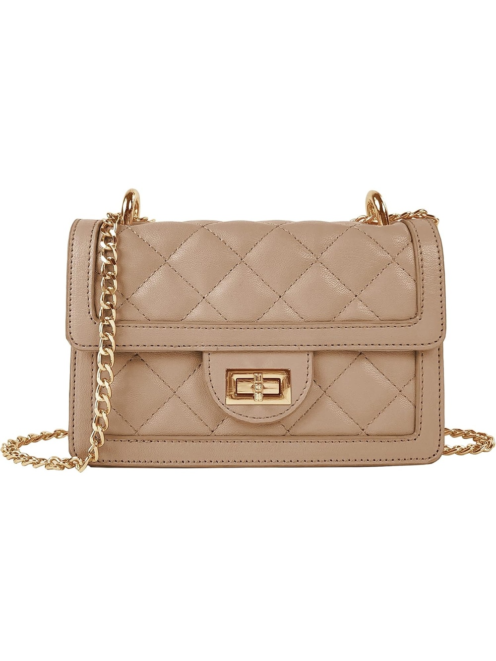 〽️ Women's Taupe Small Quilted Trendy Wallet Purse Designer Mini Crossbody Bag